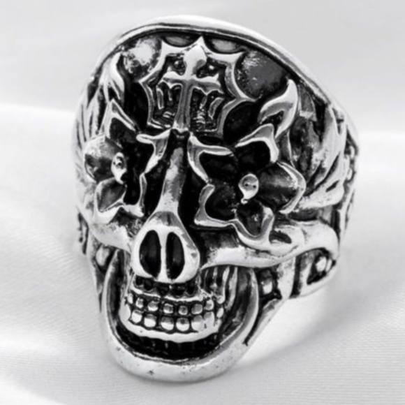 Flower Totem Skull Head Ring Day Of The Dead Punk - Picture 2 of 5